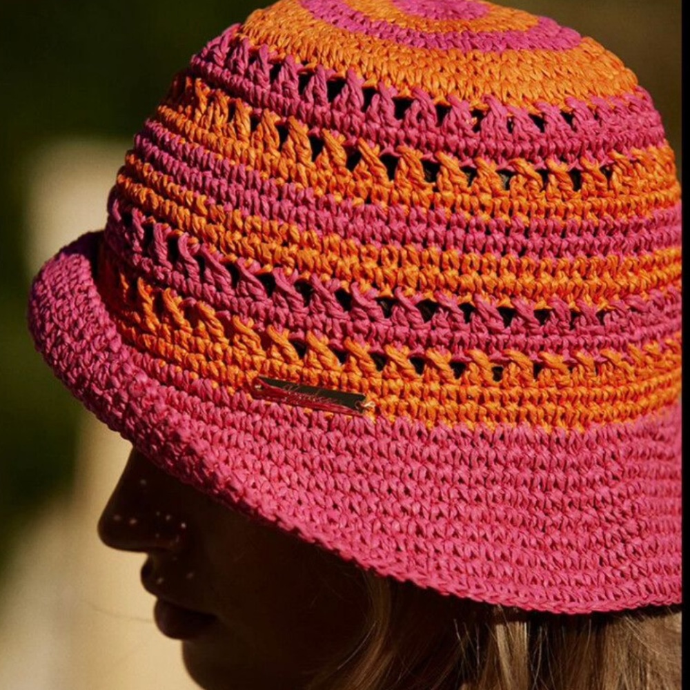 Bydee Giselle Hat Pink & Orange Crochet Bucket Hat